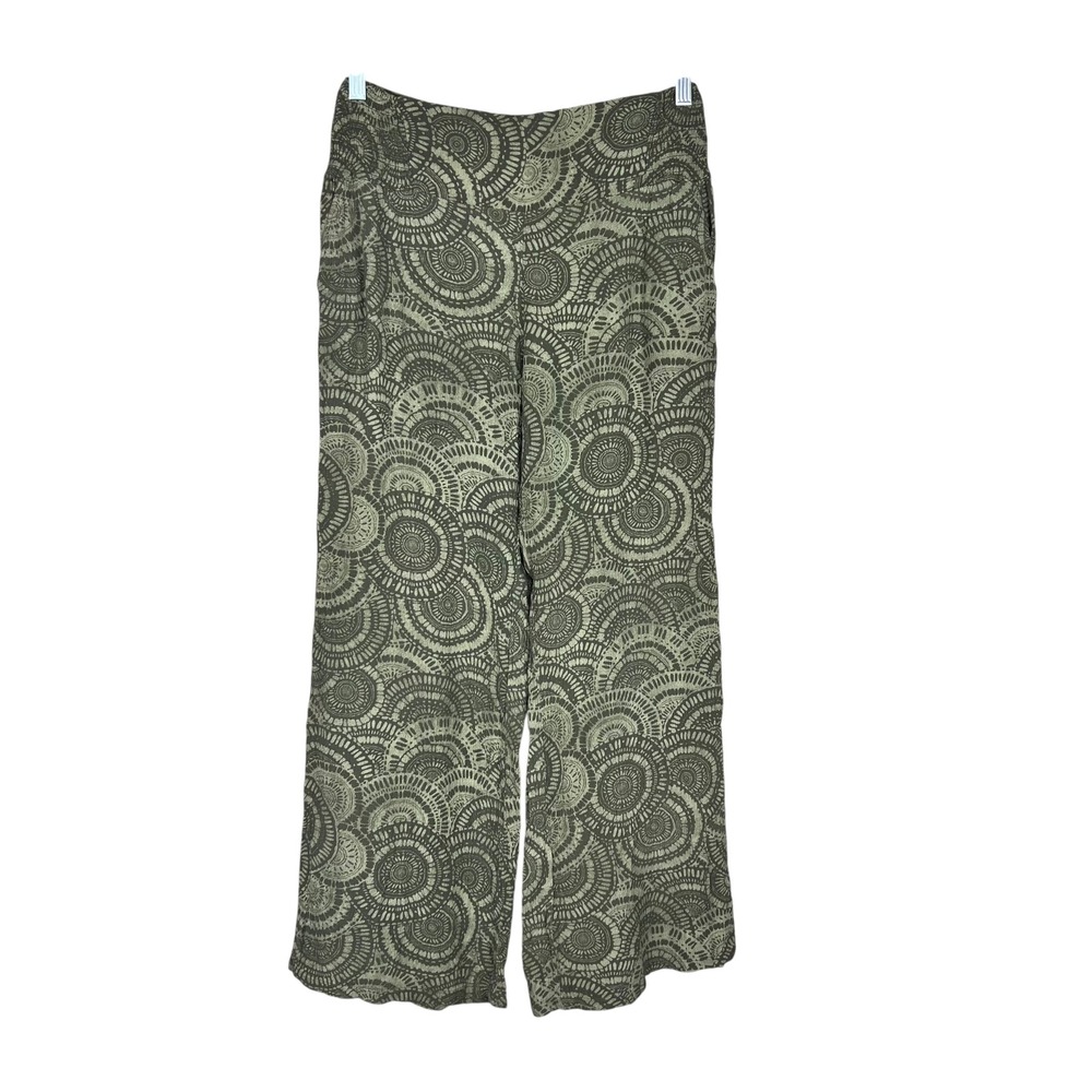 Caslon Olive Green Mandala Print Wide Leg Smocked Waist Rayon Pants Size M